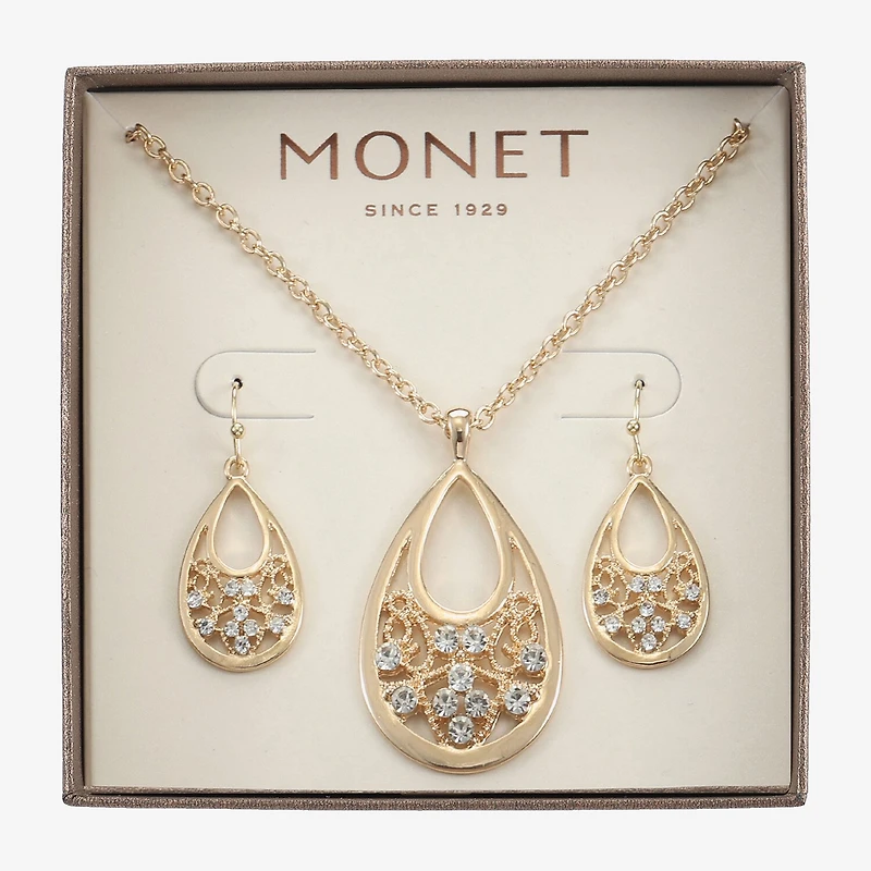 Monet Jewelry Gold Tone Pendant Necklace And Drop Earring Womens Glass 2-pc. Jewelry Set
