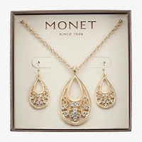 Monet Jewelry Gold Tone Pendant Necklace And Drop Earring Womens Glass 2-pc. Jewelry Set