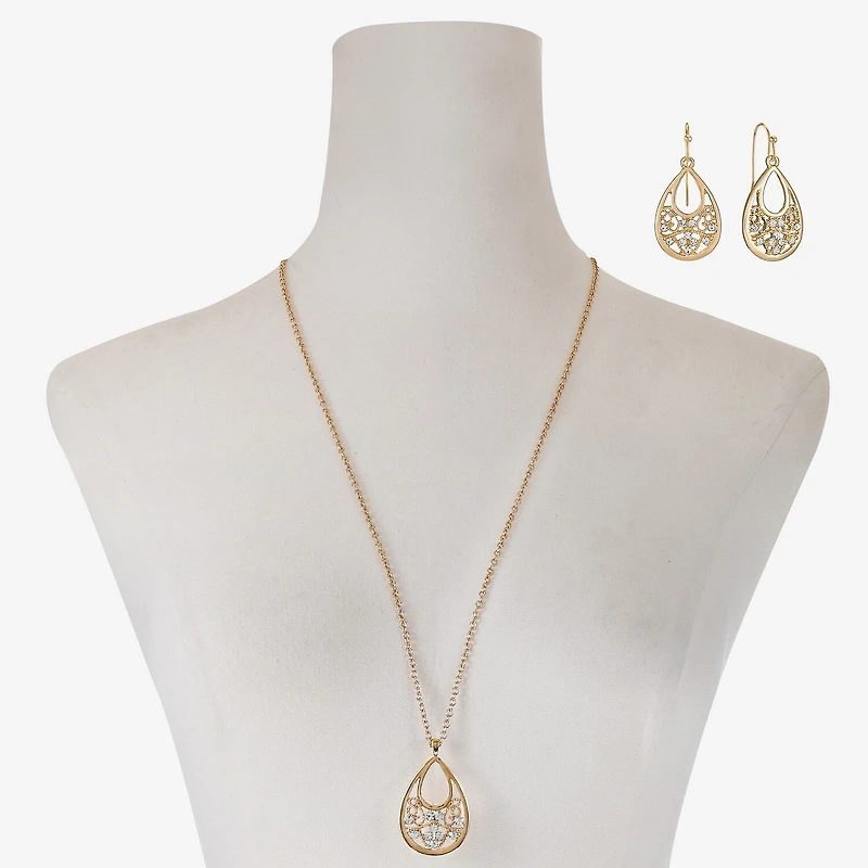 Monet Jewelry Gold Tone Pendant Necklace And Drop Earring Womens Glass 2-pc. Jewelry Set
