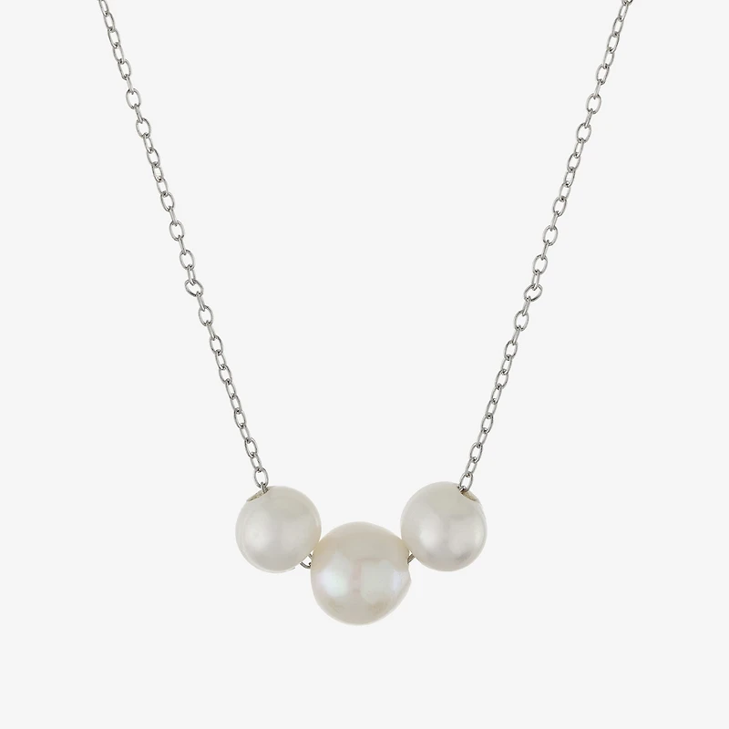 Silver Treasures Womens White Cultured Freshwater Pearl Sterling Silver 16 Inch Pendant Necklace