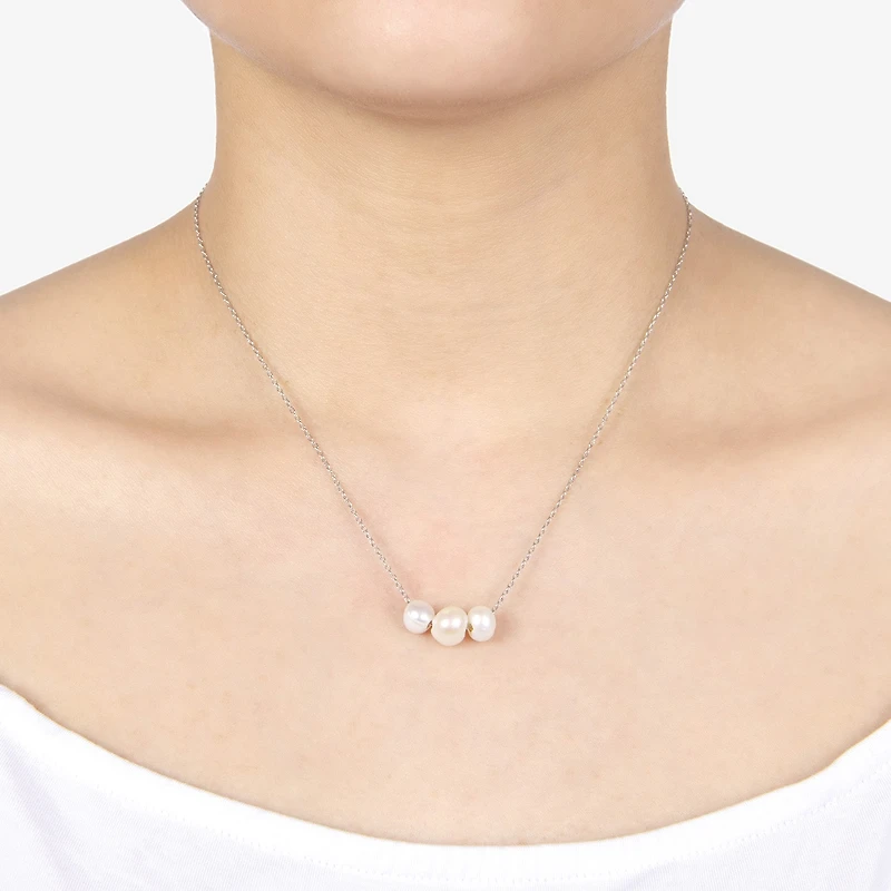 Silver Treasures Womens White Cultured Freshwater Pearl Sterling Silver 16 Inch Pendant Necklace