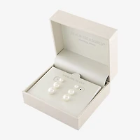 Silver Treasures Cultured Freshwater Pearl Womens White Sterling Silver 3 Pair Earring Set
