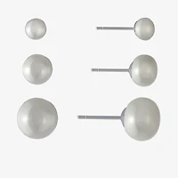 Silver Treasures Cultured Freshwater Pearl Womens White Sterling Silver 3 Pair Earring Set