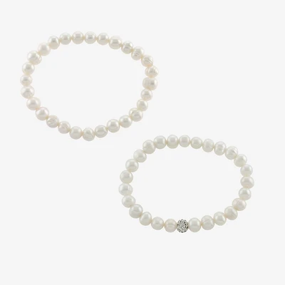 Silver Treasures Cultured Freshwater Pearl Womens 2-pc. White Sterling Silver Bracelet Set