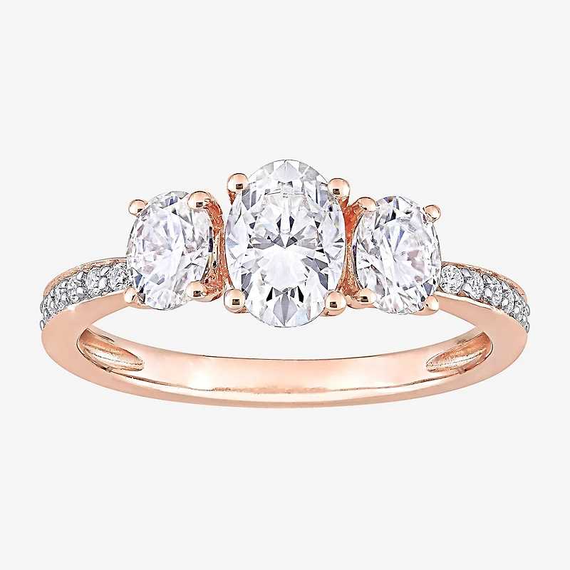 Womens Lab Created White Moissanite 10K Gold 3-Stone Engagement Ring