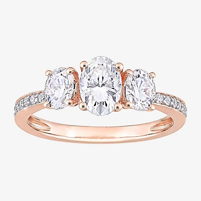 Womens Lab Created White Moissanite 10K Gold 3-Stone Engagement Ring