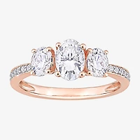 Womens Lab Created White Moissanite 10K Gold 3-Stone Engagement Ring