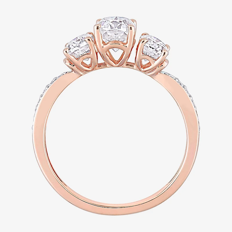 Womens Lab Created White Moissanite 10K Gold 3-Stone Engagement Ring