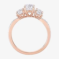 Womens Lab Created White Moissanite 10K Gold 3-Stone Engagement Ring