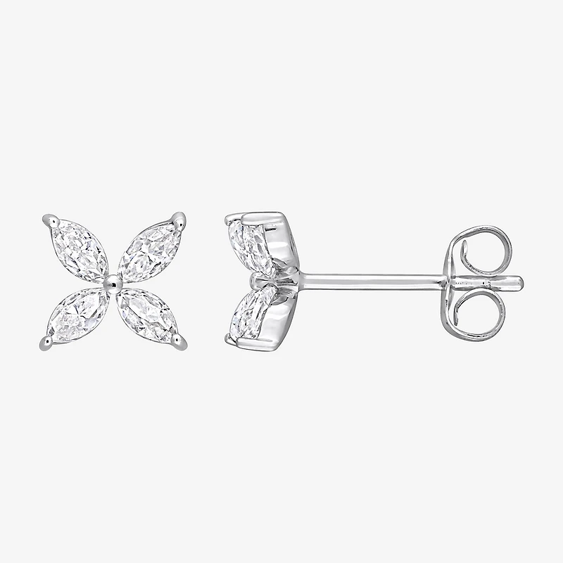 Lab Created White Moissanite 10K Gold 6.8mm Flower Stud Earrings