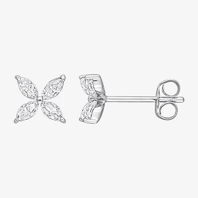 Lab Created White Moissanite 10K Gold 6.8mm Flower Stud Earrings