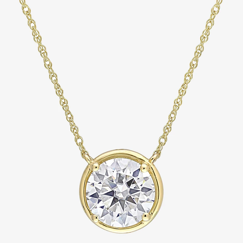 Womens Lab Created White Moissanite 10K Gold Round 17 Inch Pendant Necklace