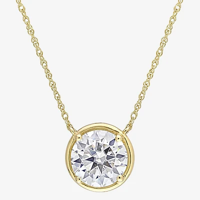 Womens Lab Created White Moissanite 10K Gold Round 17 Inch Pendant Necklace