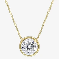 Womens Lab Created White Moissanite 10K Gold Round 17 Inch Pendant Necklace