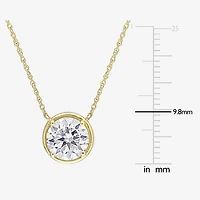 Womens Lab Created White Moissanite 10K Gold Round 17 Inch Pendant Necklace