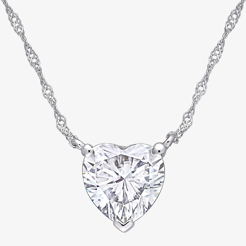 Womens Lab Created White Moissanite 10K Gold Heart 17 Inch Pendant Necklace