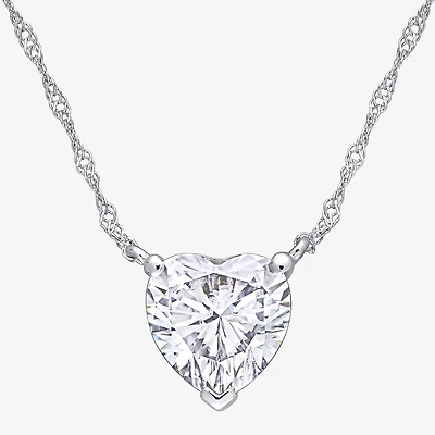 Womens Lab Created White Moissanite 10K Gold Heart 17 Inch Pendant Necklace