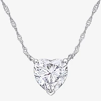 Womens Lab Created White Moissanite 10K Gold Heart 17 Inch Pendant Necklace