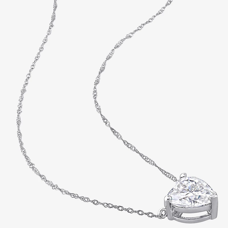 Womens Lab Created White Moissanite 10K Gold Heart 17 Inch Pendant Necklace
