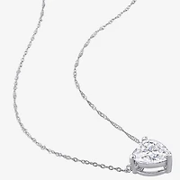 Womens Lab Created White Moissanite 10K Gold Heart 17 Inch Pendant Necklace