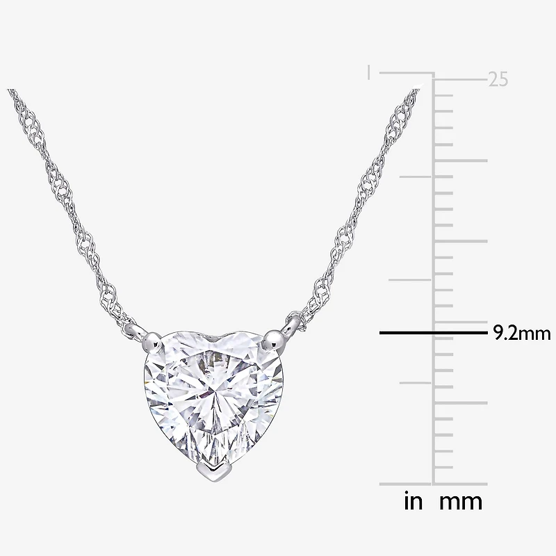 Womens Lab Created White Moissanite 10K Gold Heart 17 Inch Pendant Necklace
