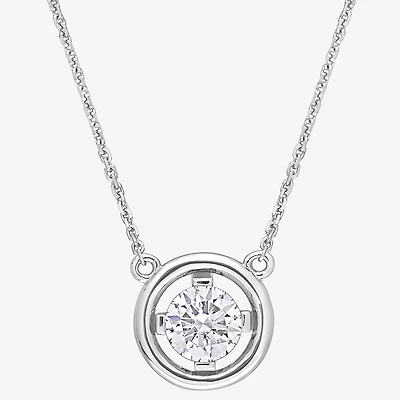 Womens Lab Created White Moissanite 14K Gold Round 17 Inch Pendant Necklace