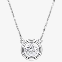 Womens Lab Created White Moissanite 14K Gold Round 17 Inch Pendant Necklace