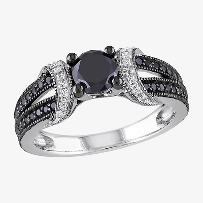 Midnight Black Womens 1 CT. T.W. Natural Diamond Sterling Silver Cocktail Ring