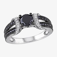 Midnight Black Womens 1 CT. T.W. Natural Diamond Sterling Silver Cocktail Ring