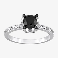 Midnight Black Womens 1 CT. T.W. Natural Diamond 14K Gold Round Engagement Ring