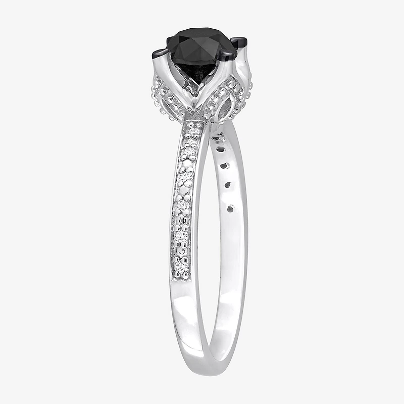 Midnight Black Womens 1 CT. T.W. Natural Diamond 14K Gold Round Engagement Ring