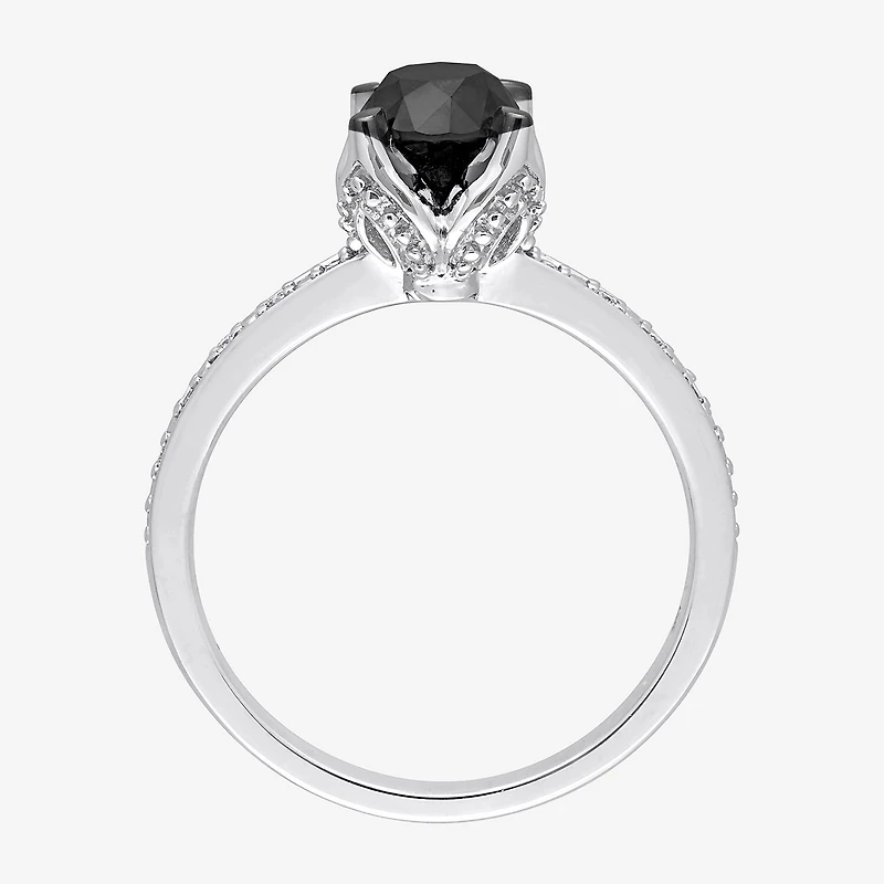 Midnight Black Womens 1 CT. T.W. Natural Diamond 14K Gold Round Engagement Ring