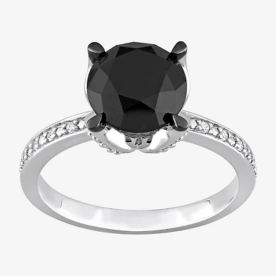 Womens 3 CT. T.W. Natural Black Diamond 14K Gold Round Engagement Ring