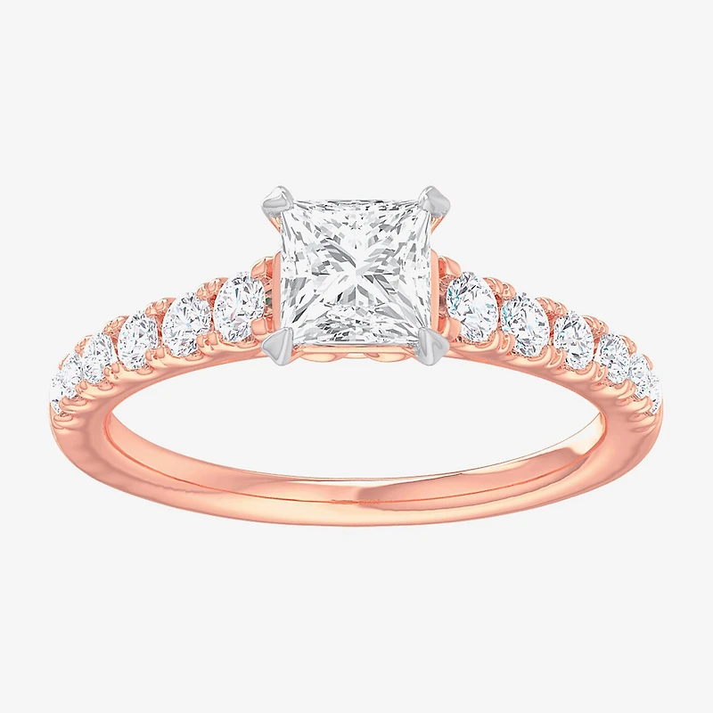 (G-H / Si1-Si2) Womens 1 3/8 CT. T.W. Lab Grown White Diamond 14K Gold Side Stone Engagement Ring