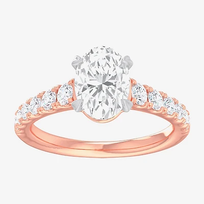G-H / Si1-Si2) Womens 2 1/2 CT. T.W. Lab Grown White Diamond 14K Gold Oval Side Stone Engagement Ring