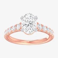 G-H / Si1-Si2) Womens 2 1/2 CT. T.W. Lab Grown White Diamond 14K Gold Oval Side Stone Engagement Ring