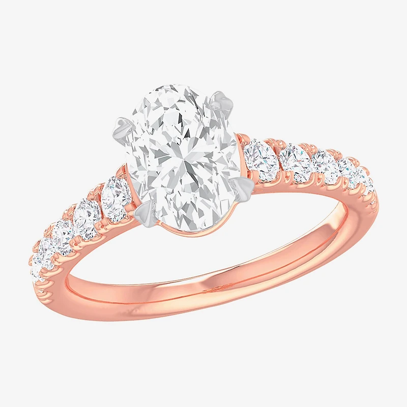 G-H / Si1-Si2) Womens 2 1/2 CT. T.W. Lab Grown White Diamond 14K Gold Oval Side Stone Engagement Ring
