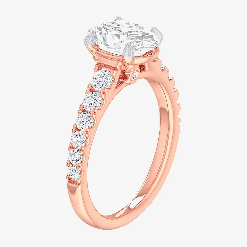 G-H / Si1-Si2) Womens 2 1/2 CT. T.W. Lab Grown White Diamond 14K Gold Oval Side Stone Engagement Ring