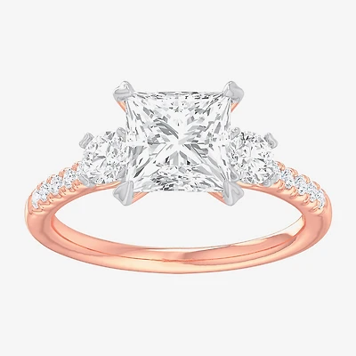 (G-H / Si1-Si2) Womens 2 1/2 CT. T.W. Lab Grown White Diamond 14K Gold Side Stone 3-Stone Engagement Ring
