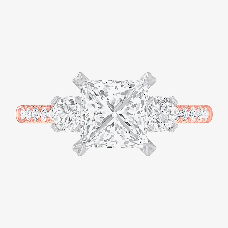 (G-H / Si1-Si2) Womens 2 1/2 CT. T.W. Lab Grown White Diamond 14K Gold Side Stone 3-Stone Engagement Ring