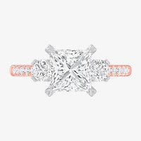(G-H / Si1-Si2) Womens 2 1/2 CT. T.W. Lab Grown White Diamond 14K Gold Side Stone 3-Stone Engagement Ring