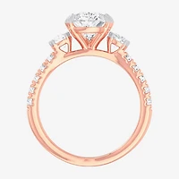 (G-H / Si1-Si2) Womens 2 1/2 CT. T.W. Lab Grown White Diamond 14K Gold Pear Side Stone 3-Stone Engagement Ring