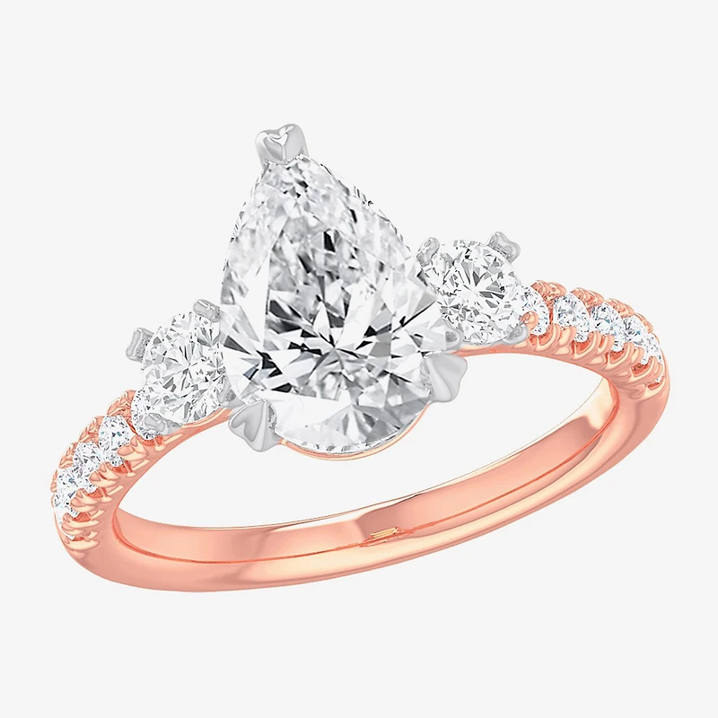 (G-H / Si1-Si2) Womens 2 1/2 CT. T.W. Lab Grown White Diamond 14K Gold Pear Side Stone 3-Stone Engagement Ring