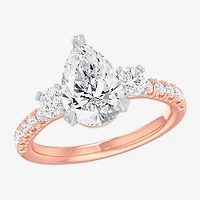 (G-H / Si1-Si2) Womens 2 1/2 CT. T.W. Lab Grown White Diamond 14K Gold Pear Side Stone 3-Stone Engagement Ring