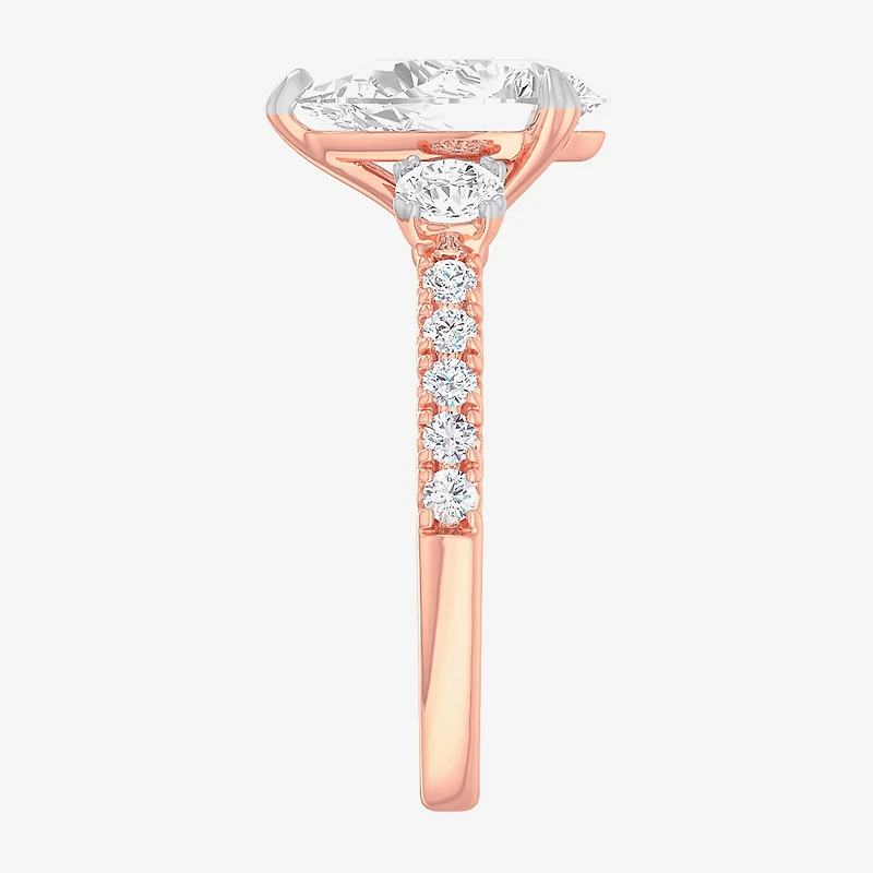 (G-H / Si1-Si2) Womens 2 1/2 CT. T.W. Lab Grown White Diamond 14K Gold Pear Side Stone 3-Stone Engagement Ring