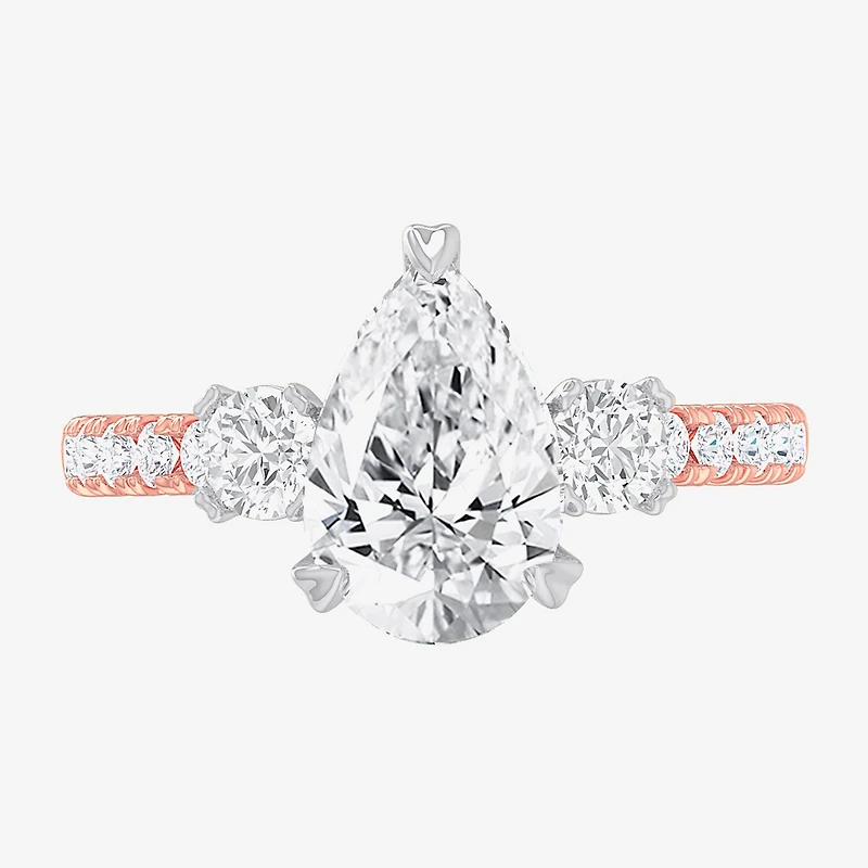 (G-H / Si1-Si2) Womens 2 1/2 CT. T.W. Lab Grown White Diamond 14K Gold Pear Side Stone 3-Stone Engagement Ring