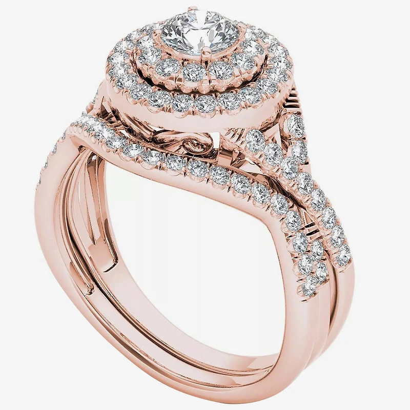 Womens / CT. T.W. Natural Diamond 10K Gold Round Side Stone Halo Bridal Set