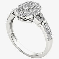 Womens 1/ CT. T.W. Natural White Diamond 10K Gold Oval Side Stone Halo Engagement Ring