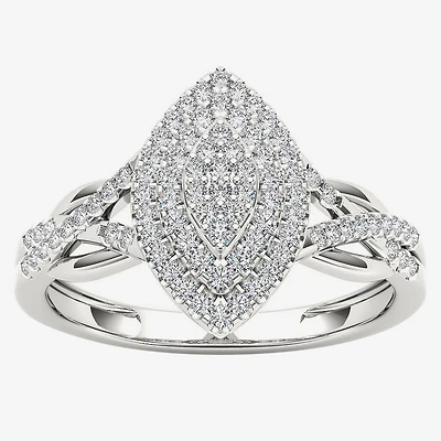 Womens 1/4 CT. T.W. Natural White Diamond 10K Gold Marquise Crossover Halo Engagement Ring