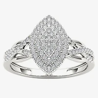Womens 1/4 CT. T.W. Natural White Diamond 10K Gold Marquise Crossover Halo Engagement Ring